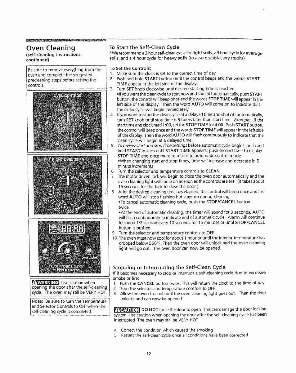 Oven cleaning, Stopping or interrupting the self-clean cycle | Kenmore 5303304549 User Manual | Page 12 / 20