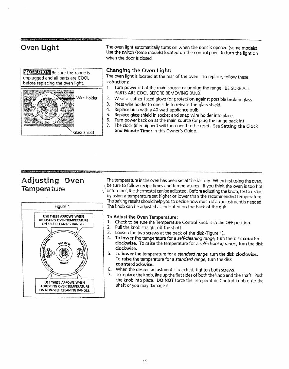 Oven light, Adjusting oven temperature | Kenmore 5303304549 User Manual | Page 15 / 20