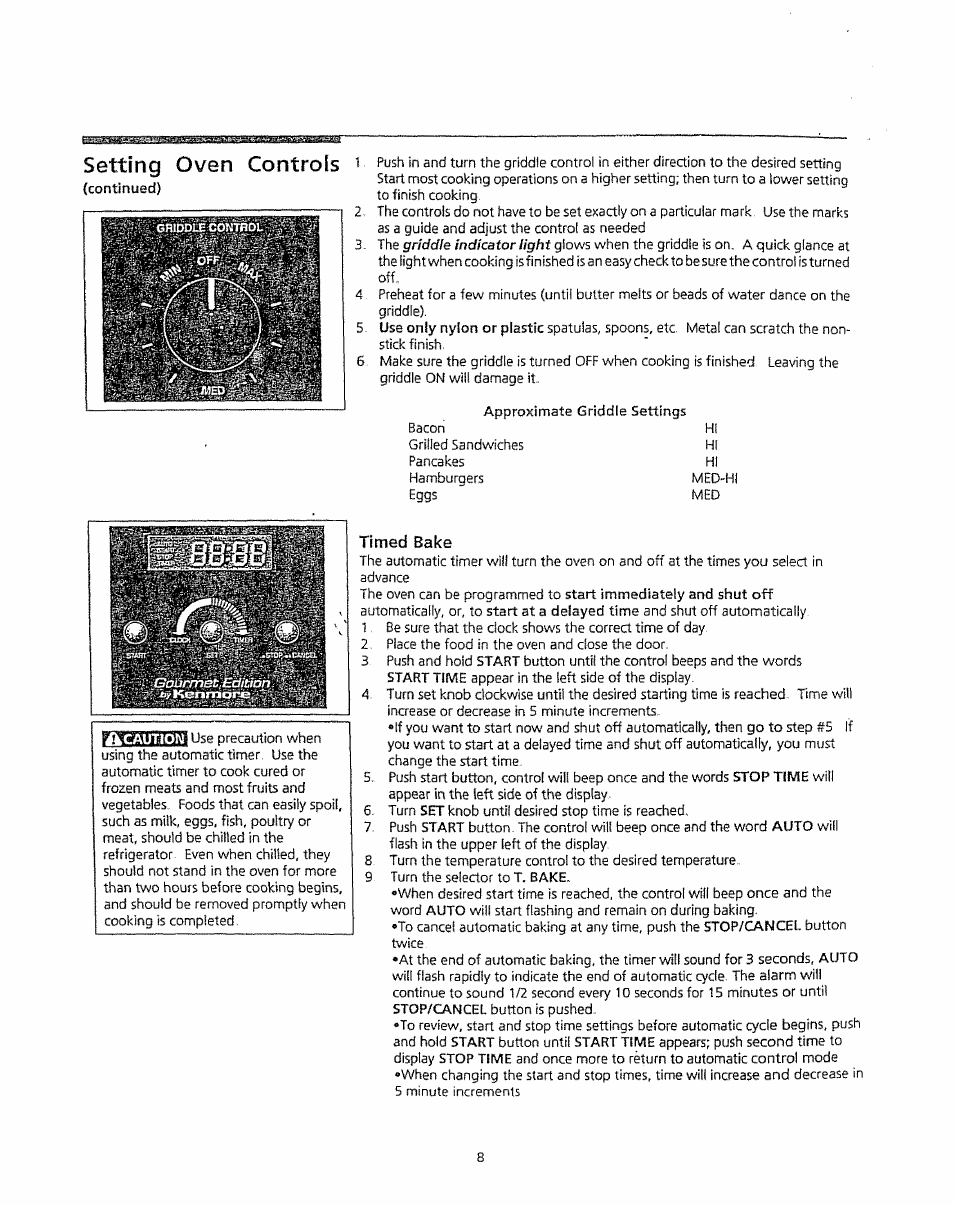 Setting, Oven controls, Timed bake | Kenmore 5303304549 User Manual | Page 8 / 20