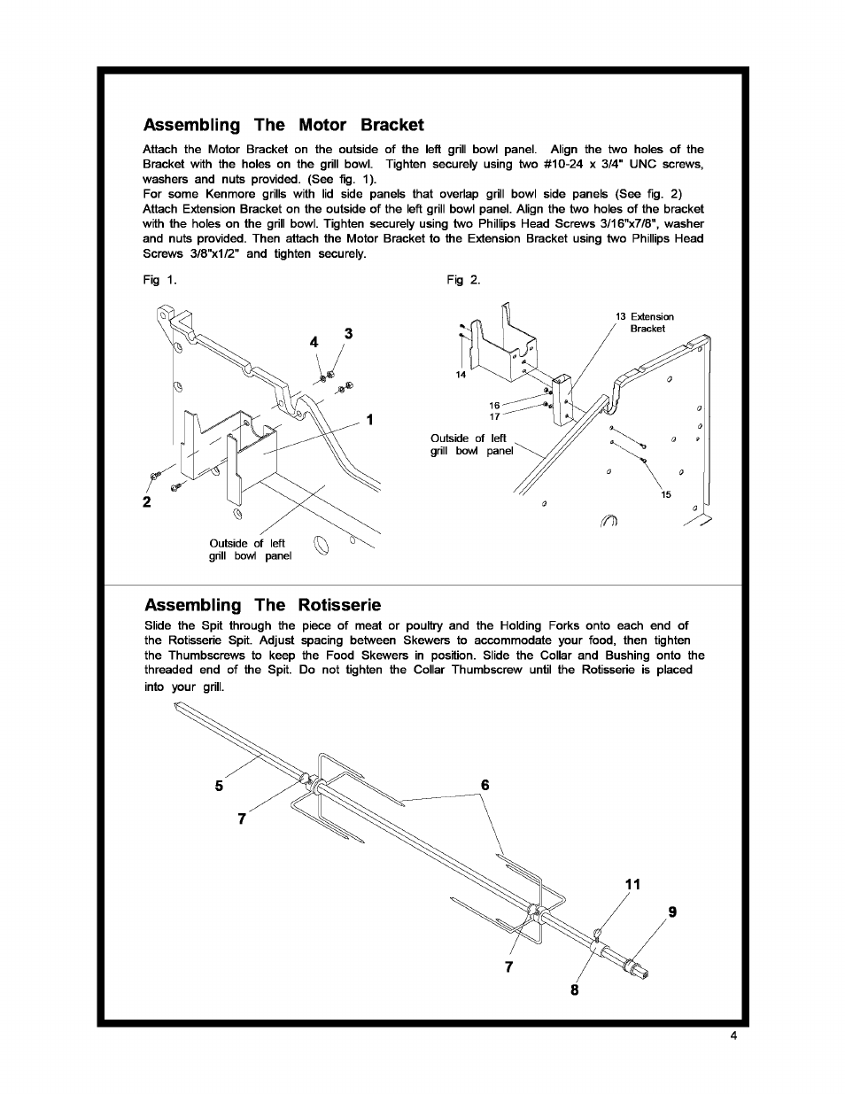 Assembling the motor bracket, Assembling the rôtisserie | Kenmore ELITE 141.158033 User Manual | Page 4 / 6