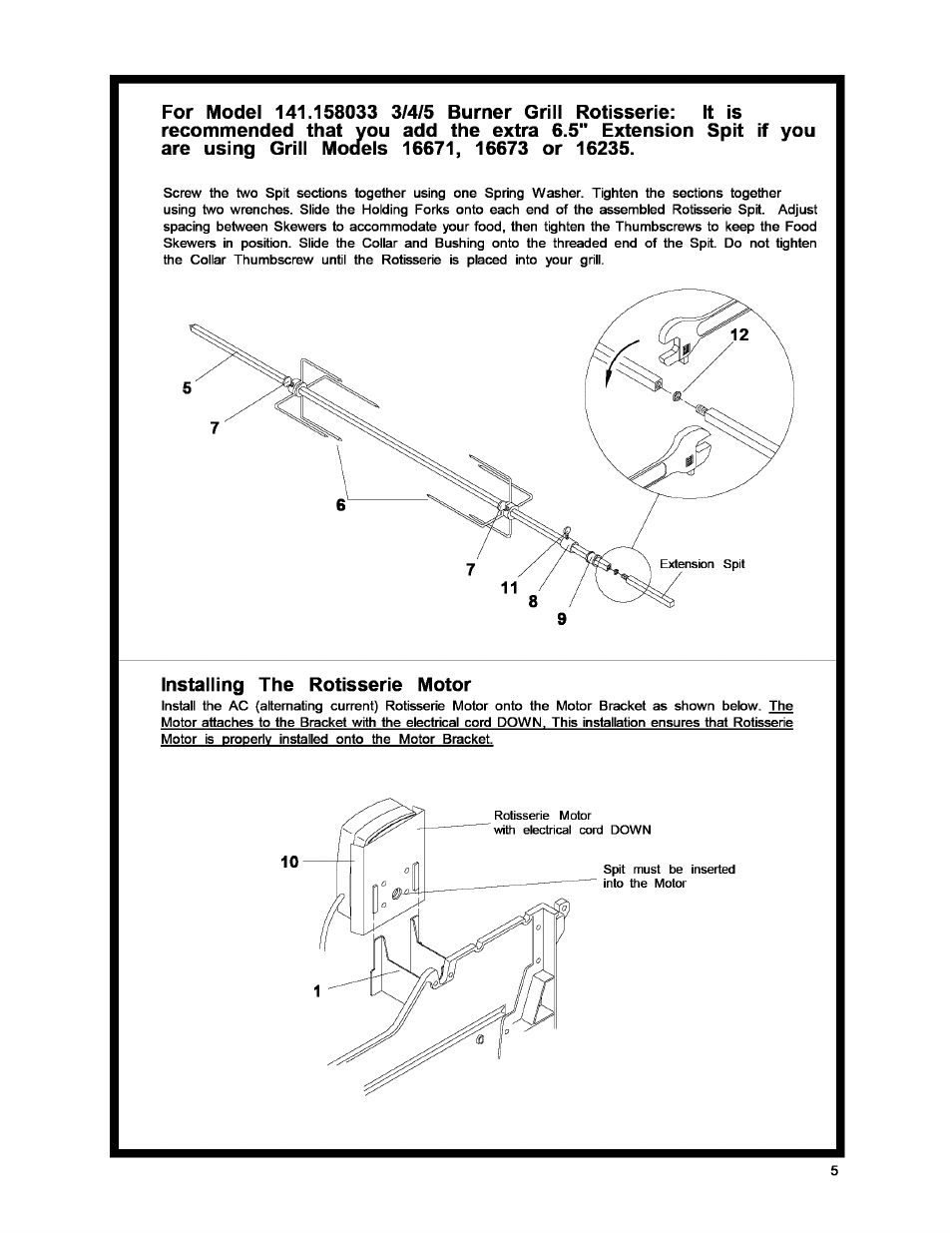 Installing the rôtisserie motor | Kenmore ELITE 141.158033 User Manual | Page 5 / 6