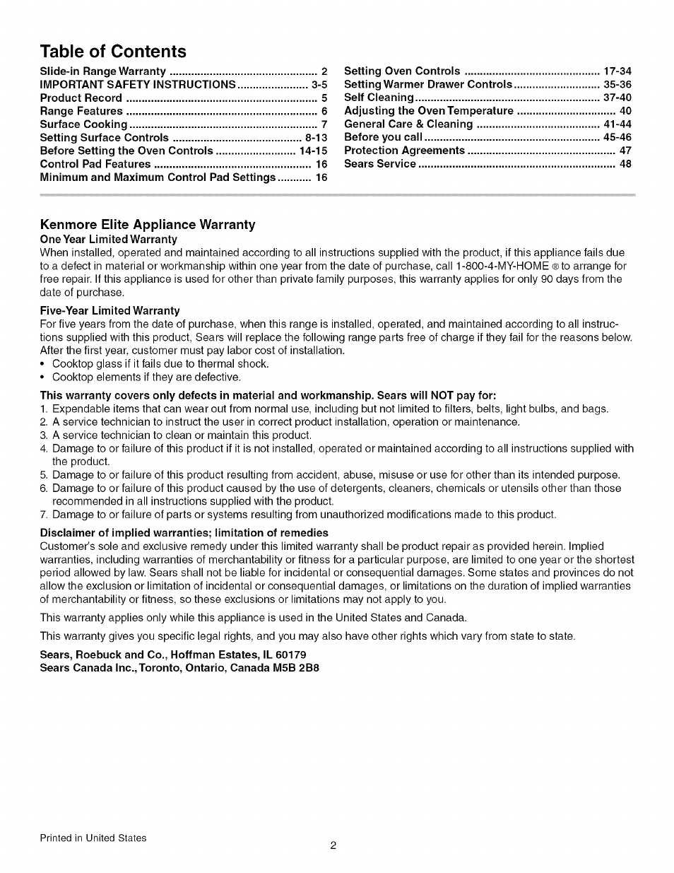 Kenmore 790.4672 User Manual | Page 2 / 48