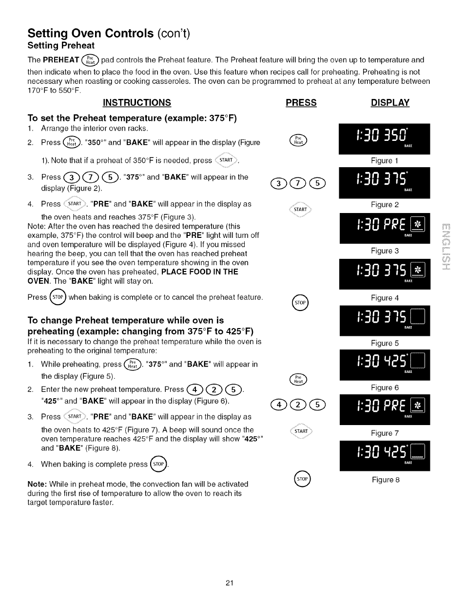 Instructions press display, To set the preheat temperature (example: 375°f), L:30 315 | 30 pi?e s, 1*30 3 