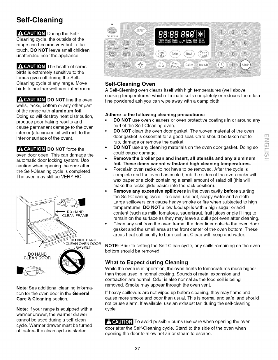 Self-cleaning, Â caution, A caution | 83 888'œ, Self-cleaning oven, Adhere to the following cleaning precautions, What to expect during cleaning, Self cleaning -40 | Kenmore 790.4672 User Manual | Page 37 / 48