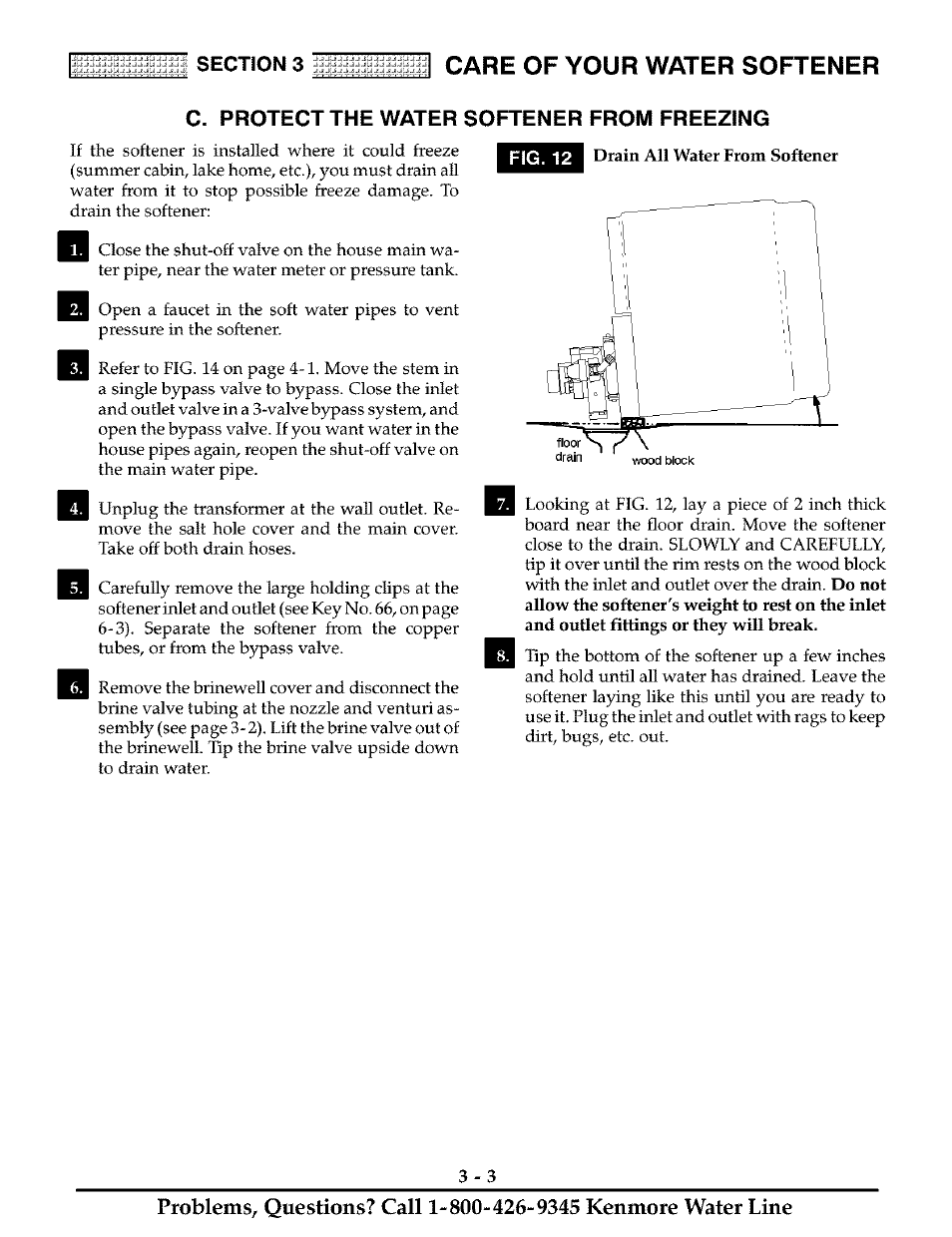 C. protect the water softener from freezing, Protect the water softener from freezing -3, Care of your water softener | Kenmore 625.38811 User Manual | Page 16 / 32