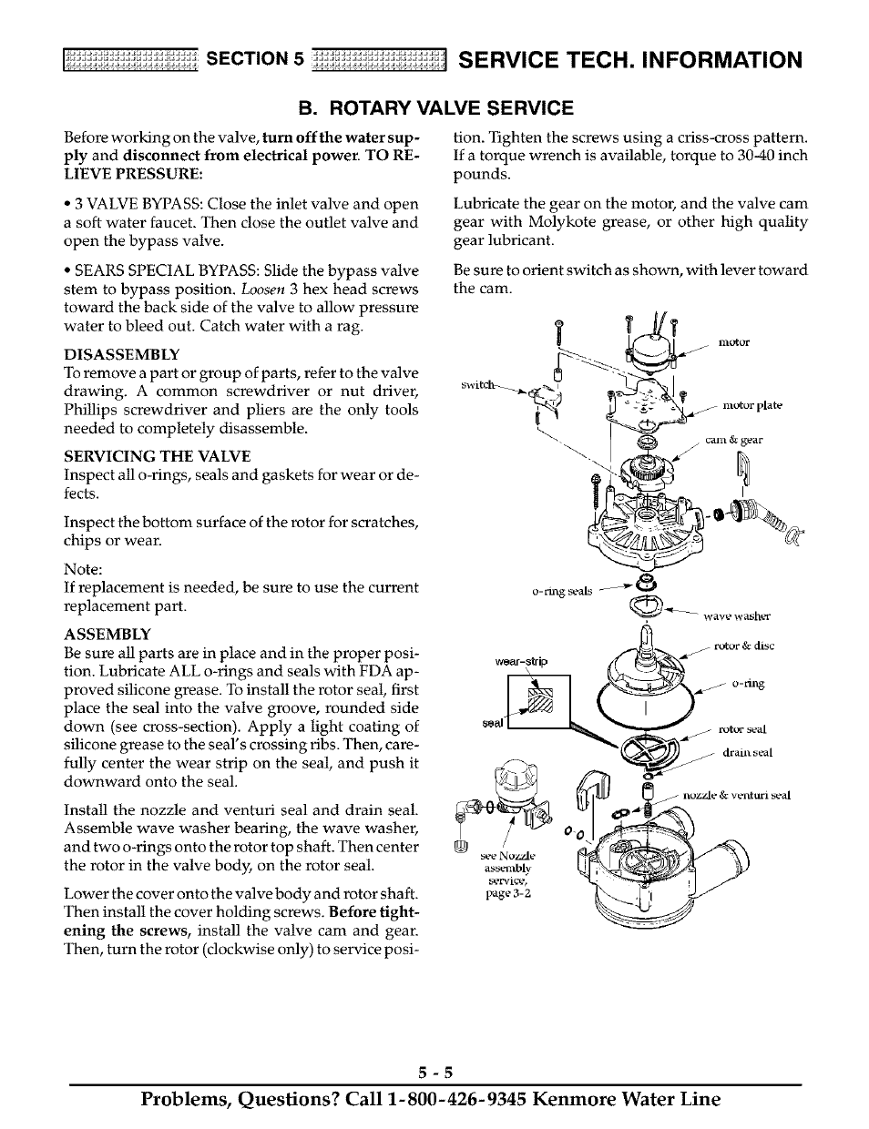 B. rotary valve service, Rotary valve service -5, Service tech. information | Kenmore 625.38811 User Manual | Page 24 / 32