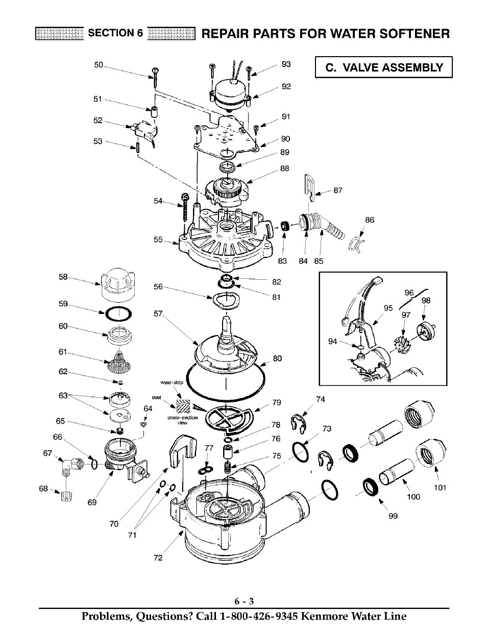 Repair parts for water softener, C. valve assembly | Kenmore 625.38811 User Manual | Page 30 / 32