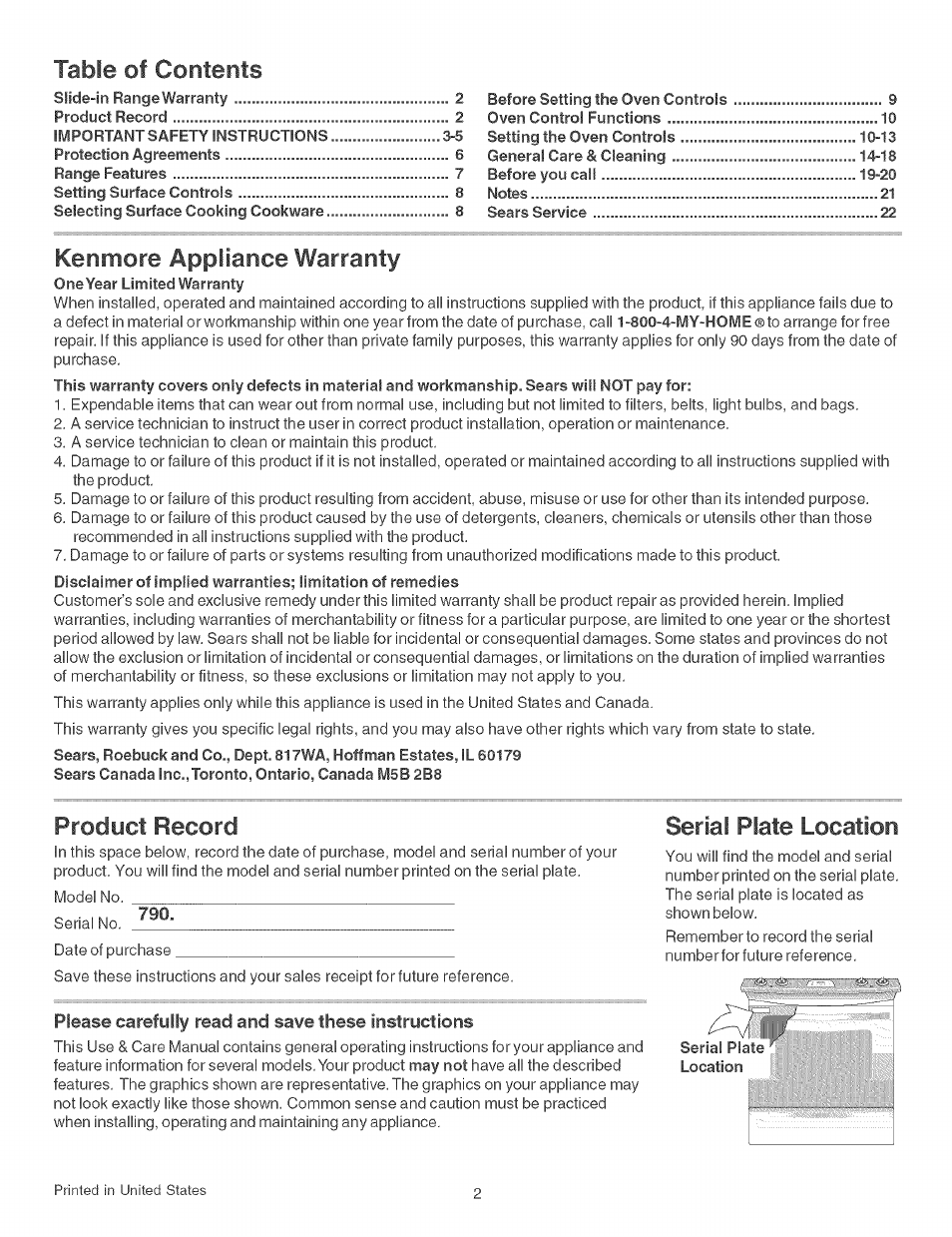 Kenmore 790.46268 User Manual | Page 2 / 22