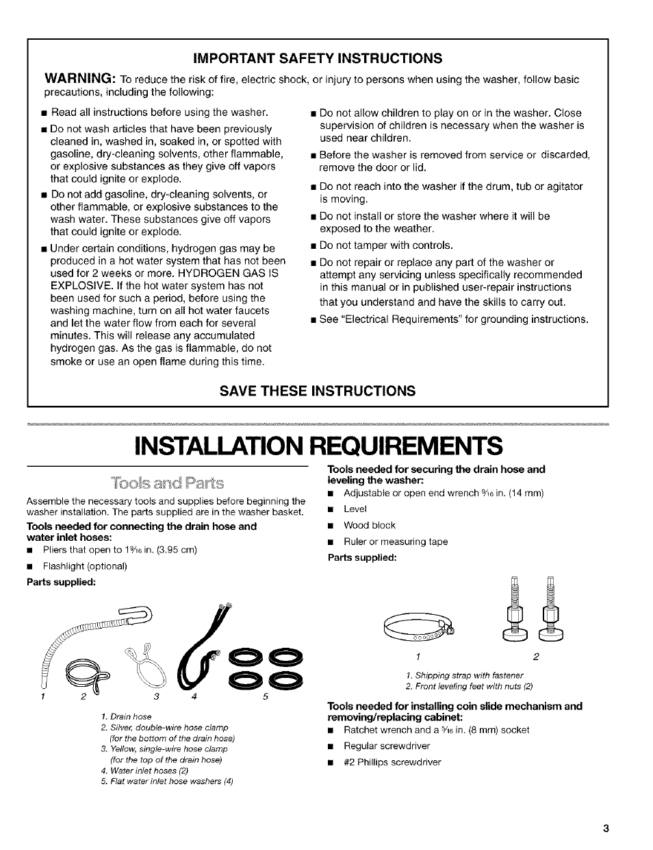 Installation requirements | Kenmore 3948597B User Manual | Page 3 / 16