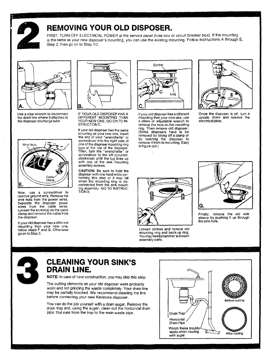 Removing your old disposer, Cleaning your sink’s drain line | Kenmore 17568563 User Manual | Page 3 / 10