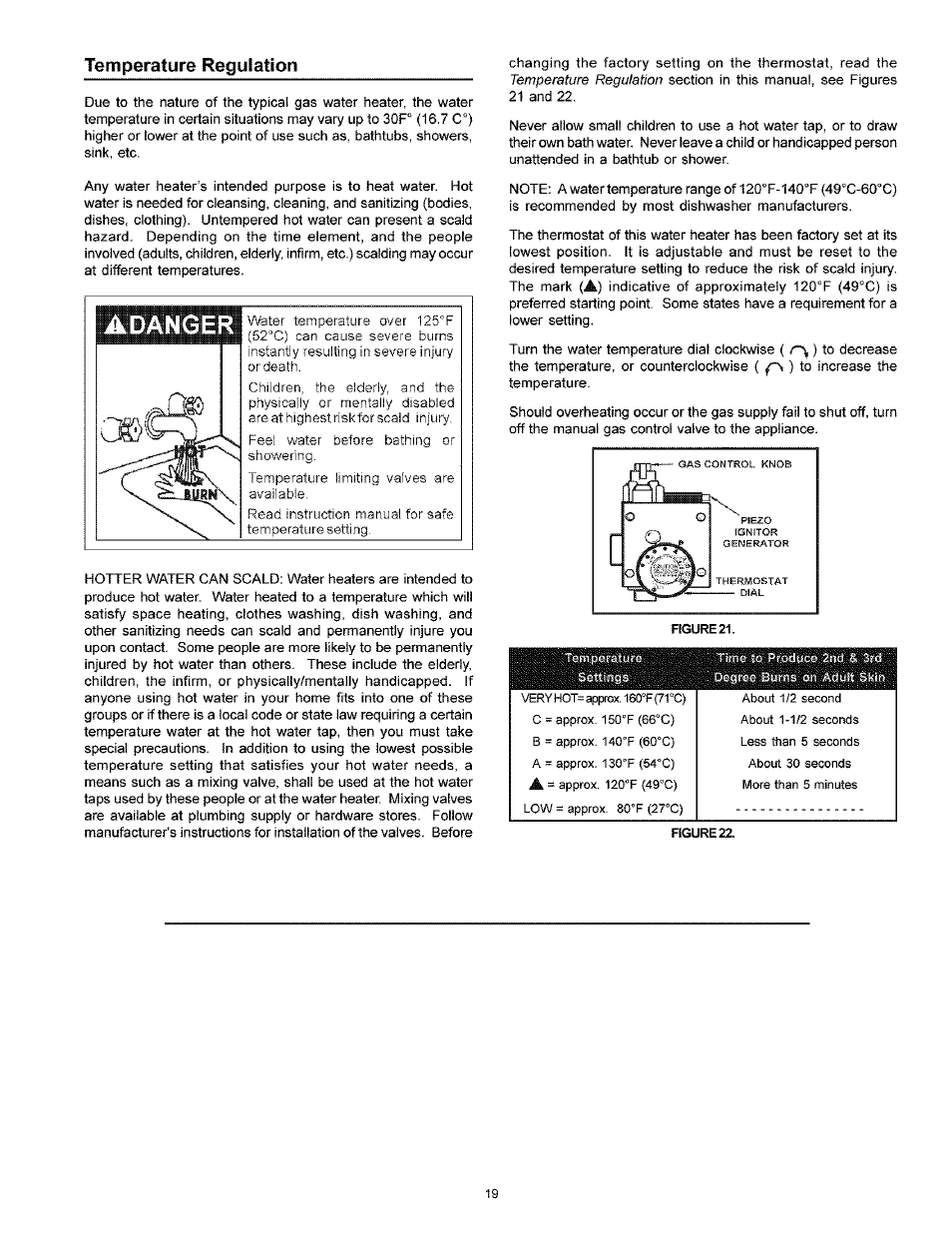Temperature regulation, Adanger | Kenmore POWER MISER 153.33616 User Manual | Page 19 / 32