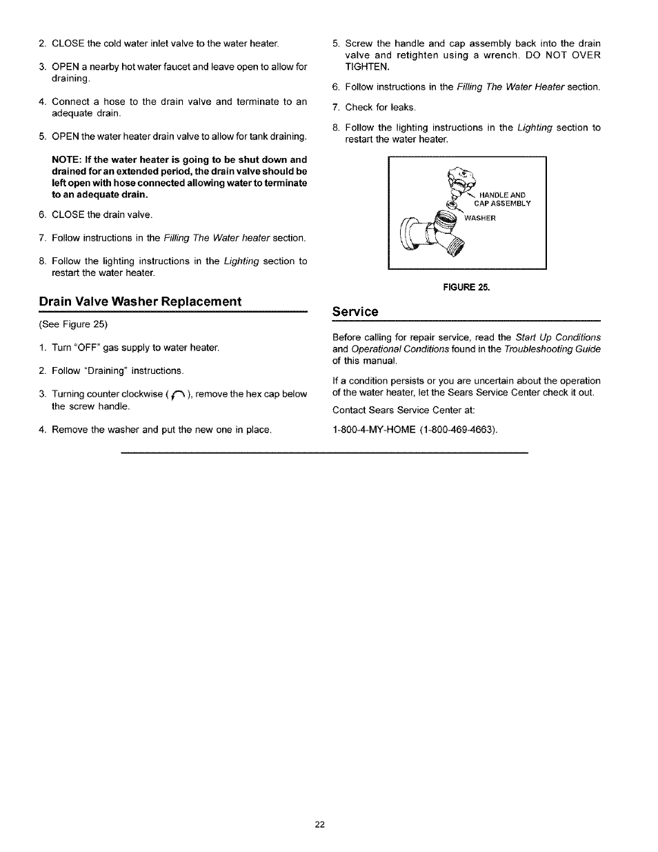 Drain valve washer replacement, Service | Kenmore POWER MISER 153.33616 User Manual | Page 22 / 32