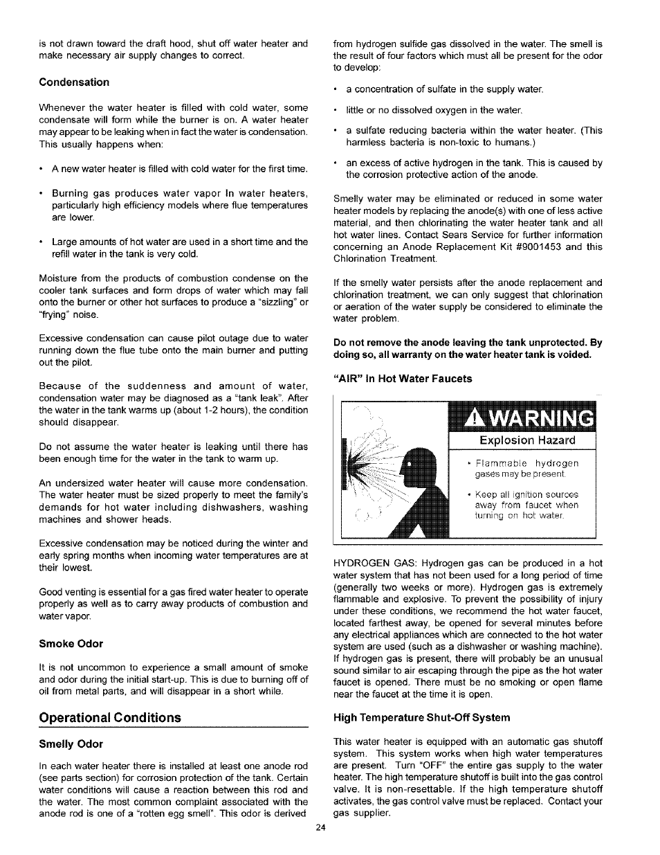 Operational conditions, Awarning | Kenmore POWER MISER 153.33616 User Manual | Page 24 / 32