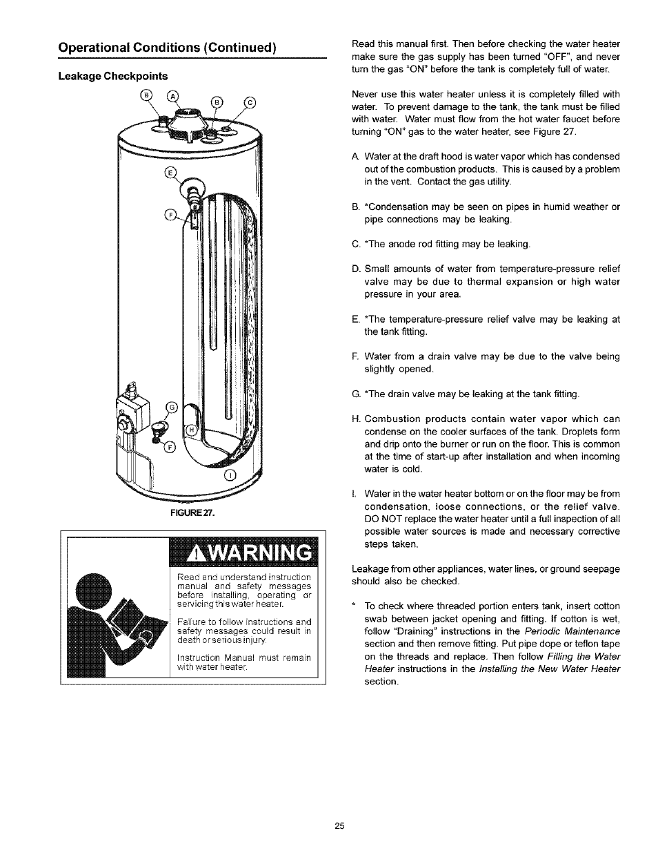Operational conditions (continued), Awarning | Kenmore POWER MISER 153.33616 User Manual | Page 25 / 32