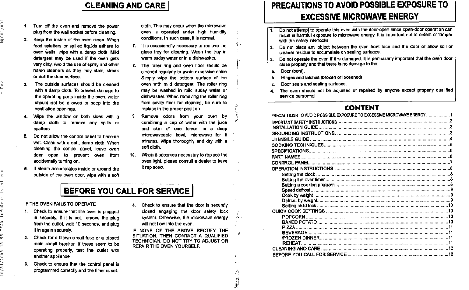 Cleahing and care, Before you call for service | Kenmore 87133 User Manual | Page 13 / 13