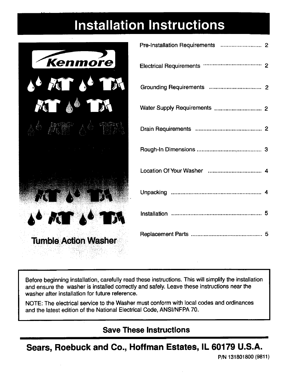 Kenmore 131801800 User Manual | 5 pages