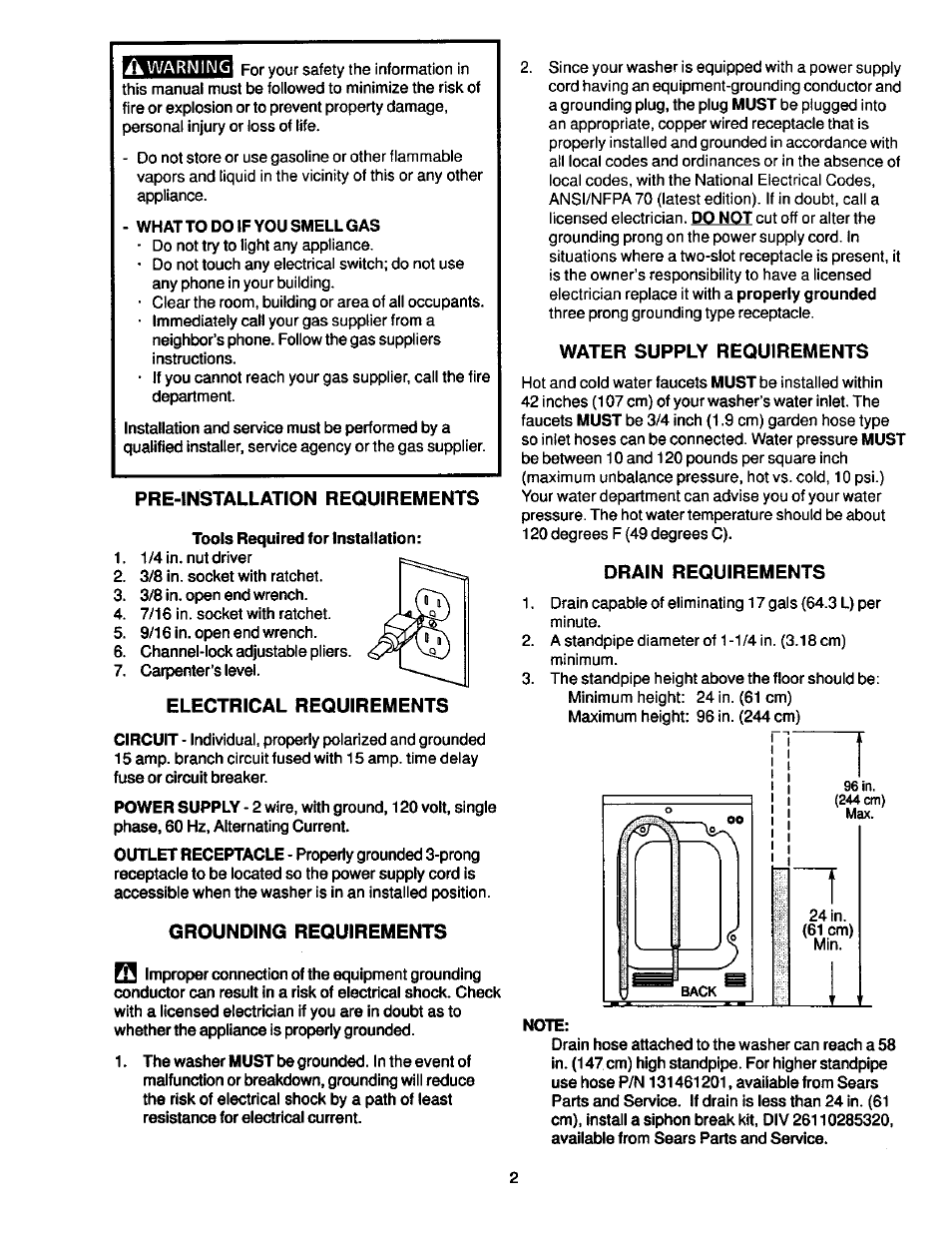 Tools required for installation, Ik warning | Kenmore 131801800 User Manual | Page 2 / 5