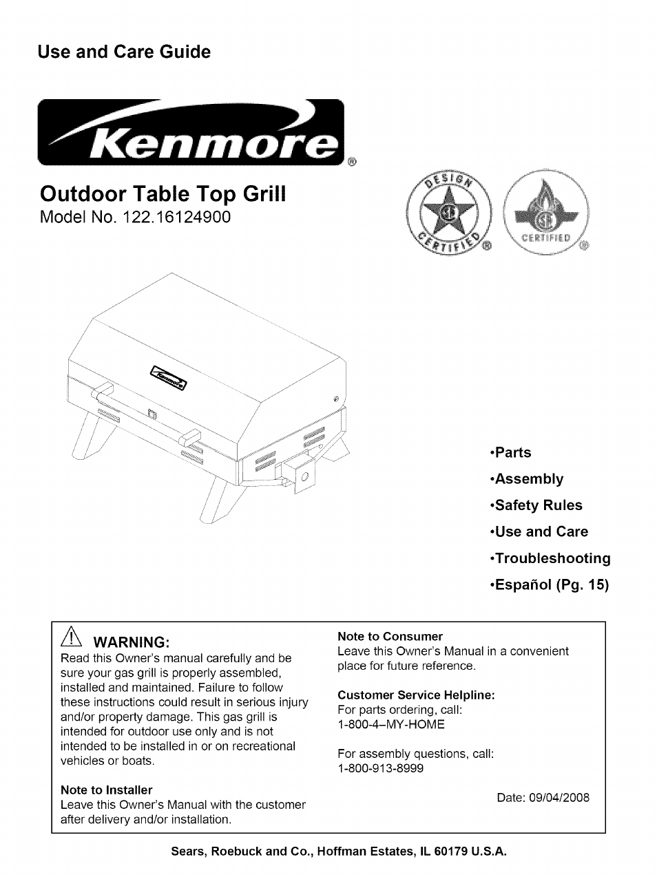 Kenmore 122.161249 User Manual | 14 pages