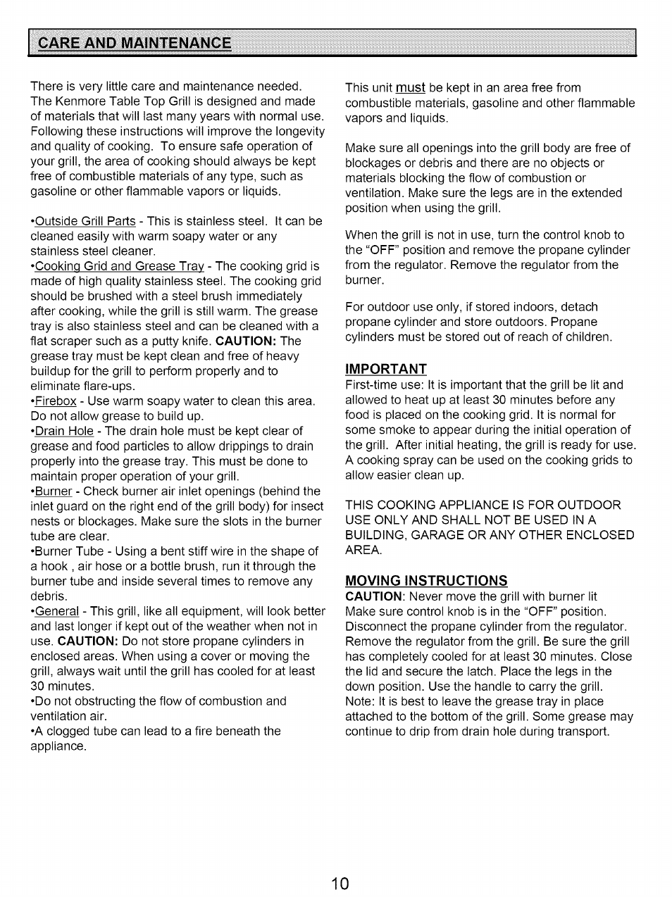 Care and maintenance | Kenmore 122.161249 User Manual | Page 10 / 14