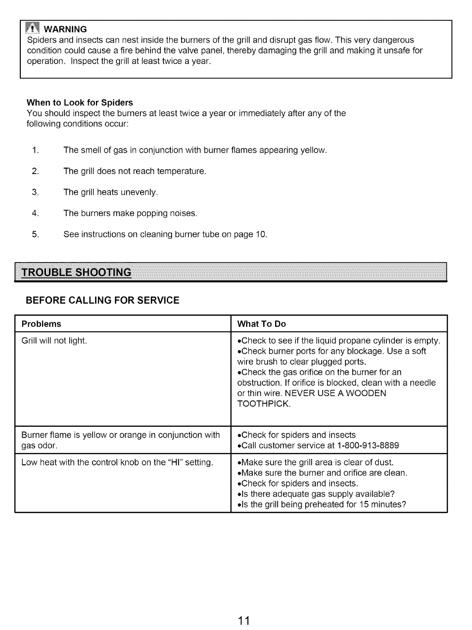 Warning, When to look for spiders | Kenmore 122.161249 User Manual | Page 11 / 14