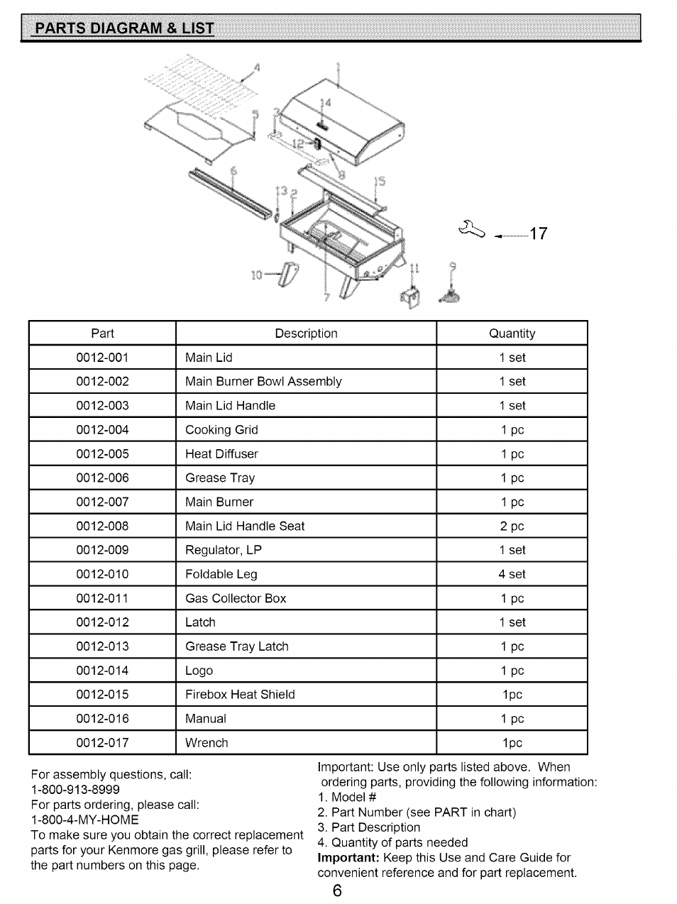 Parts diagram & list | Kenmore 122.161249 User Manual | Page 6 / 14