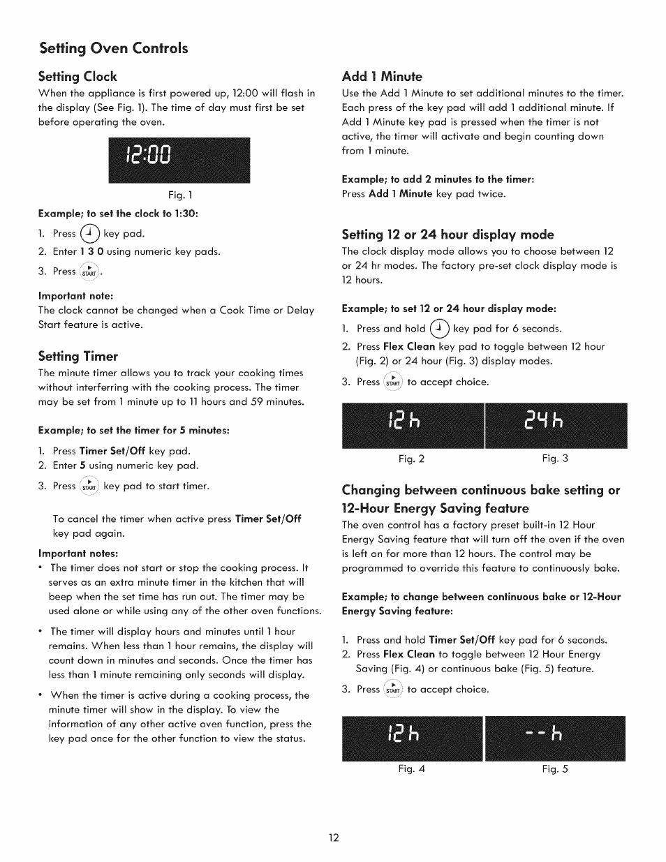 Setting oven controls, Minute | Kenmore 970-5984 User Manual | Page 12 / 36