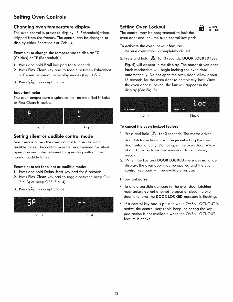 Setting oven controls, Changing oven temperature display, Setting silent or audible control mode | Setting oven lockout a | Kenmore 970-5984 User Manual | Page 13 / 36