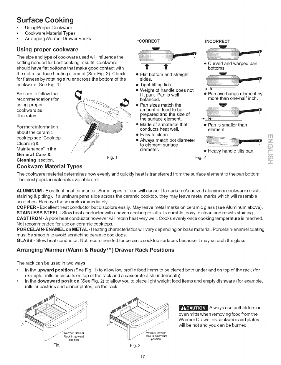 Surface cooking, Cookware material types, Using proper cookware | Kenmore 790-.9663 User Manual | Page 17 / 50