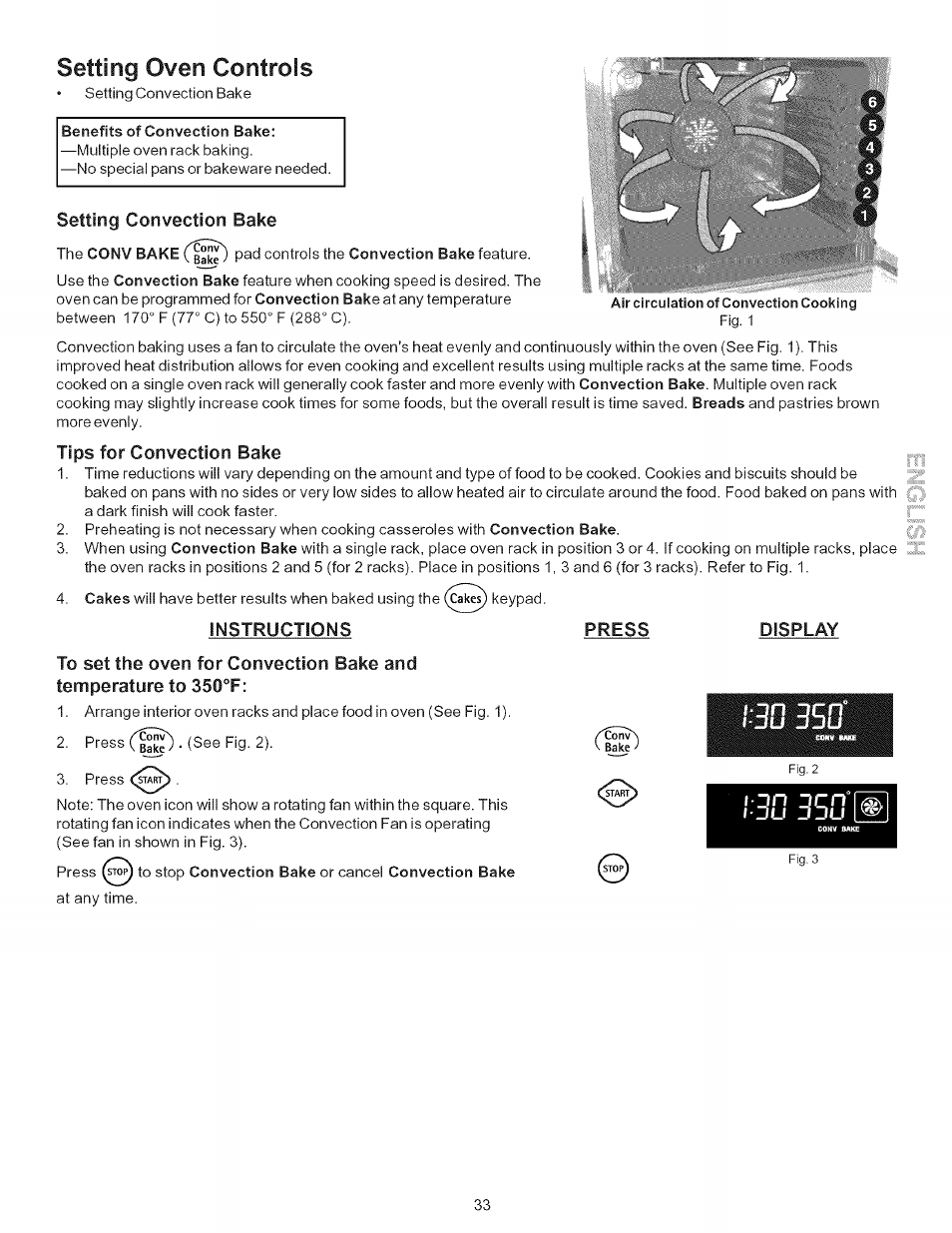 Setting oven controls, T jn nrn° i ju jju, Setting convection bake | Tips for convection bake | Kenmore 790-.9663 User Manual | Page 33 / 50