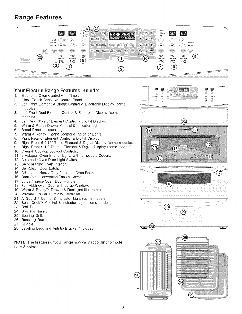 Range features, Your electric range features include, Range features -7 | Kenmore 790-.9663 User Manual | Page 6 / 50