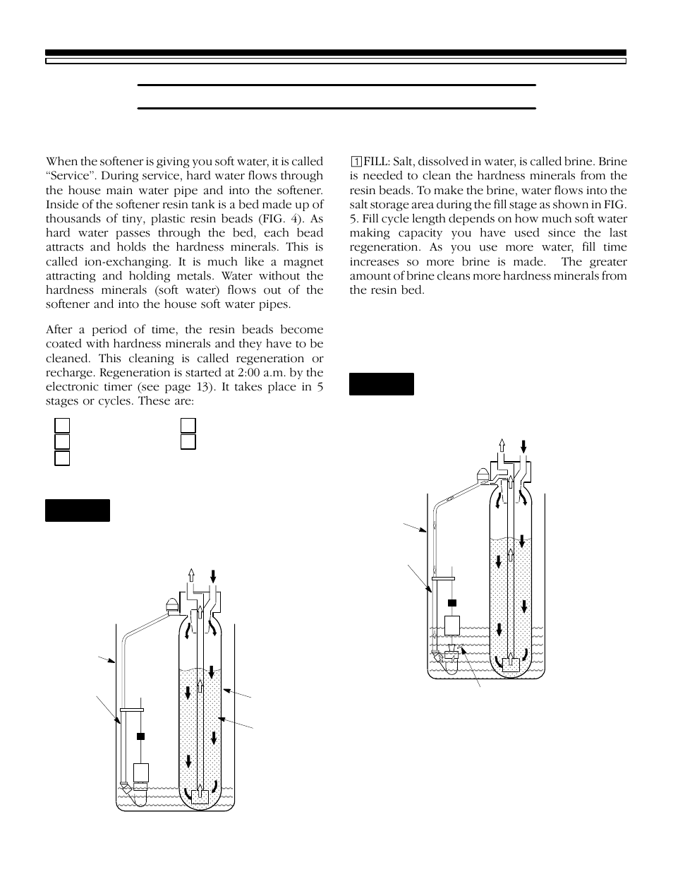 How your water softener works, 2b. soft water service and regeneration, Fig. 4 | Fig. 5 | Kenmore 625.348420 User Manual | Page 11 / 32