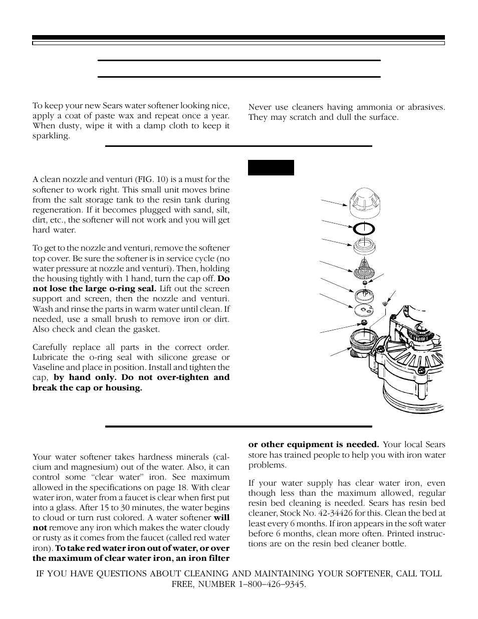Care of your softener, 3b. keeping the water softener clean, Fig. 10 | Kenmore 625.348420 User Manual | Page 15 / 32