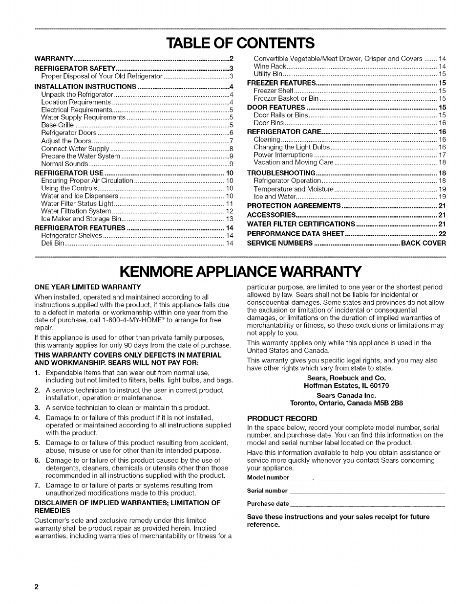 Kenmore WIOI67097A User Manual | Page 2 / 72