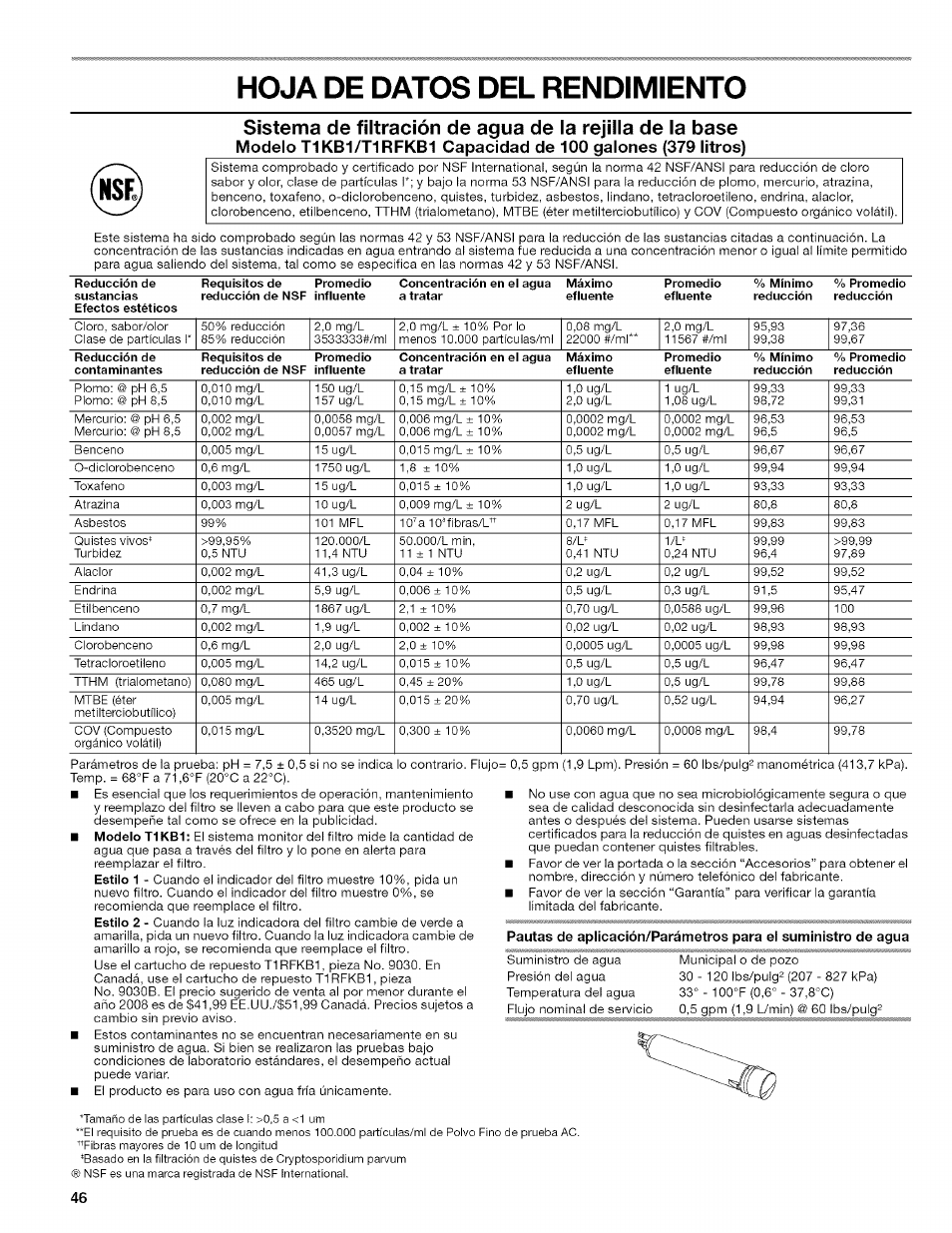 Hoja de datos del rendimiento | Kenmore WIOI67097A User Manual | Page 46 / 72