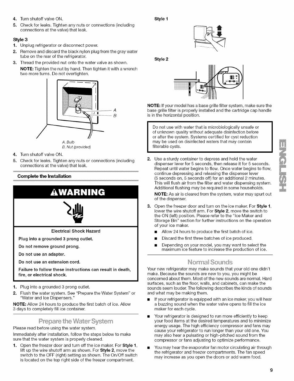 Complete the installation, Awarning | Kenmore WIOI67097A User Manual | Page 9 / 72