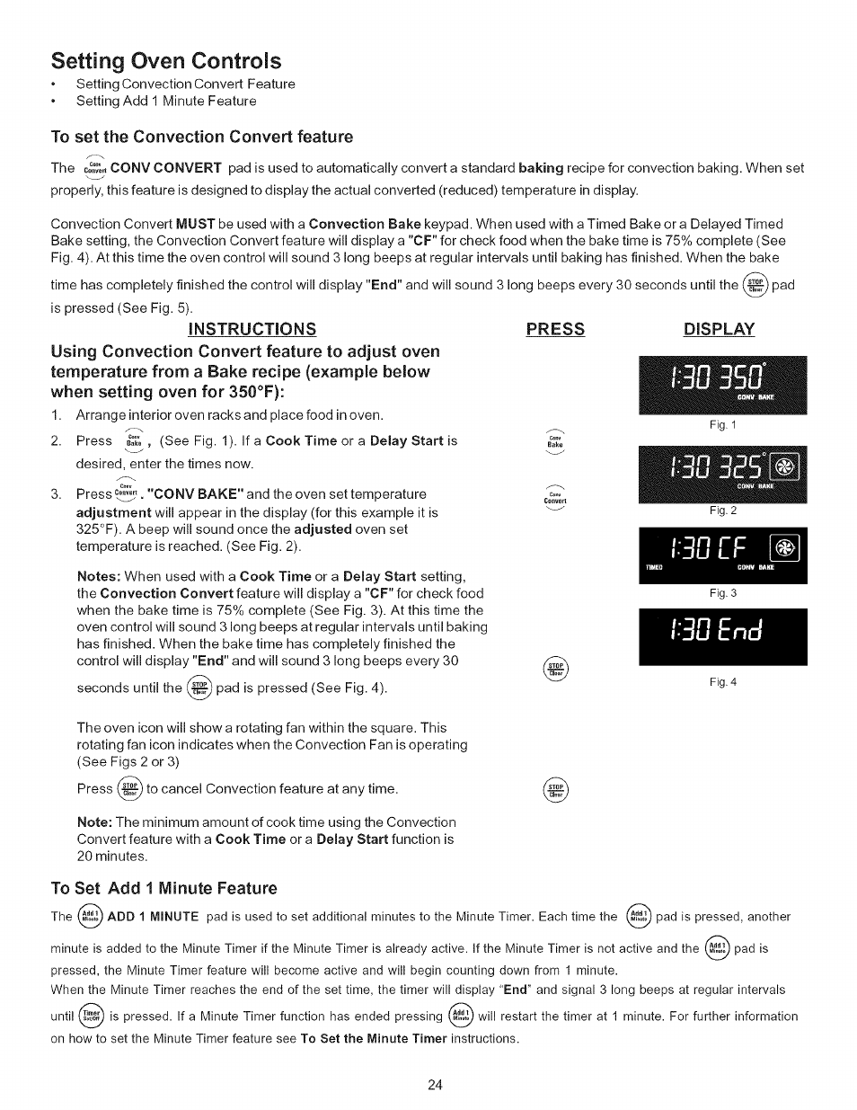 Setting oven controls, Press, Instructions | Display, Mcf i¥l, To set add 1 minute feature, Setting surface controls -10, Imj z'c'b, M c f | Kenmore 790.9446 User Manual | Page 24 / 42