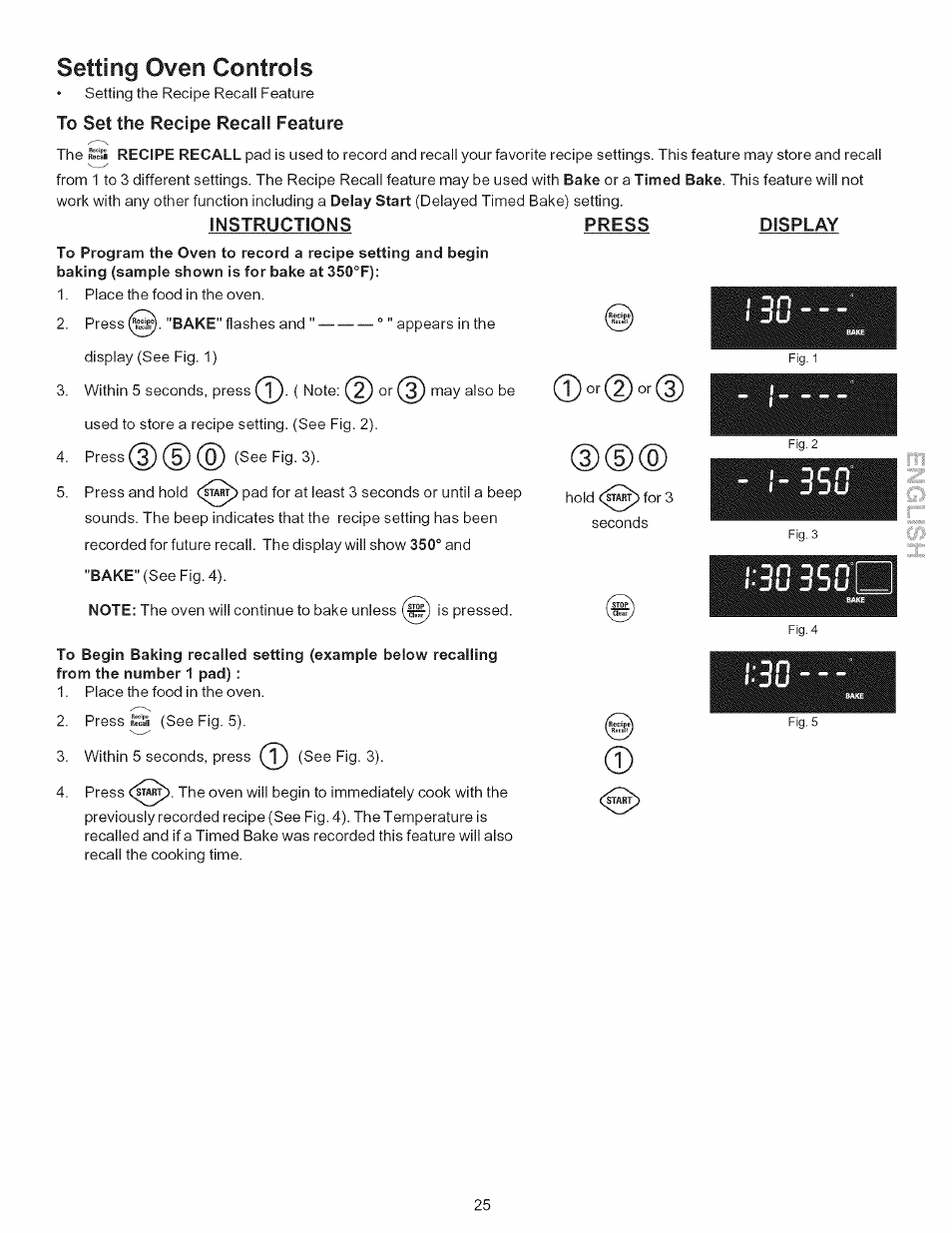 Instructions, Press, Display | Setting oven controls | Kenmore 790.9446 User Manual | Page 25 / 42