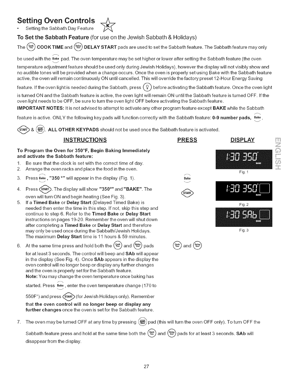 Setting oven controls, Instructions press, Display | Kenmore 790.9446 User Manual | Page 27 / 42