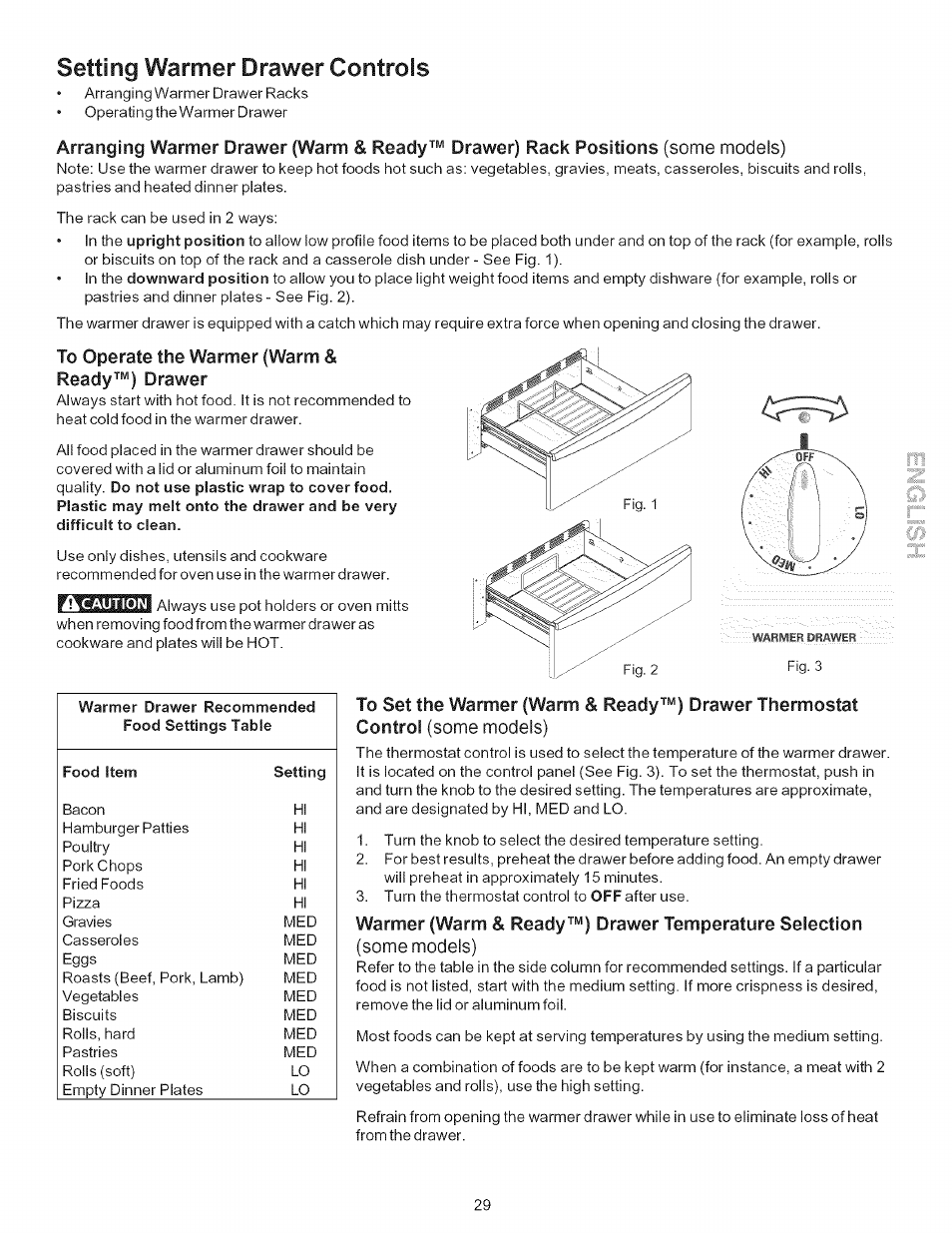 Setting warmer drawer controls, To operate the warmer {warm & ready™) drawer | Kenmore 790.9446 User Manual | Page 29 / 42