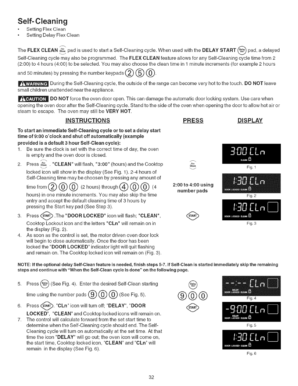 Seif-cleaning, Nstructions press display, 00 to 4:00 using number pads | Jn ri, L l n, J n r i | Kenmore 790.9446 User Manual | Page 32 / 42