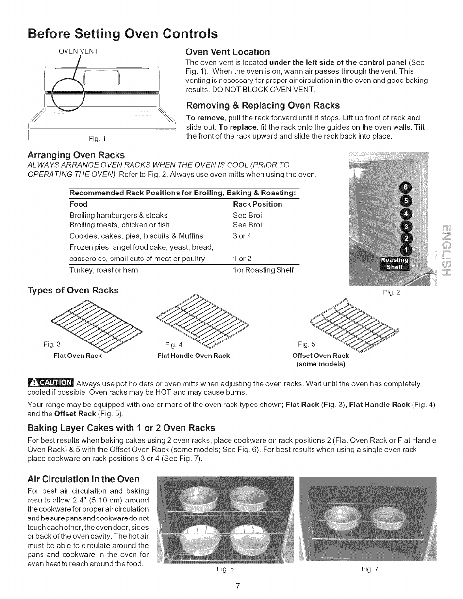 Removing & replacing oven racks, Arranging oven racks, Types of oven racks | Baking layer cakes with 1 or 2 oven racks, Before setting oven controls | Kenmore 790.9446 User Manual | Page 7 / 42