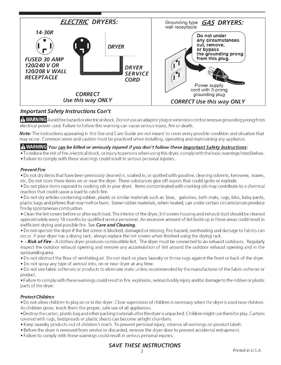 Gas dryers | Kenmore 134914900 User Manual | Page 3 / 8