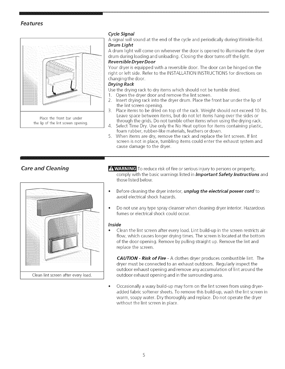 Care | Kenmore 134914900 User Manual | Page 5 / 8