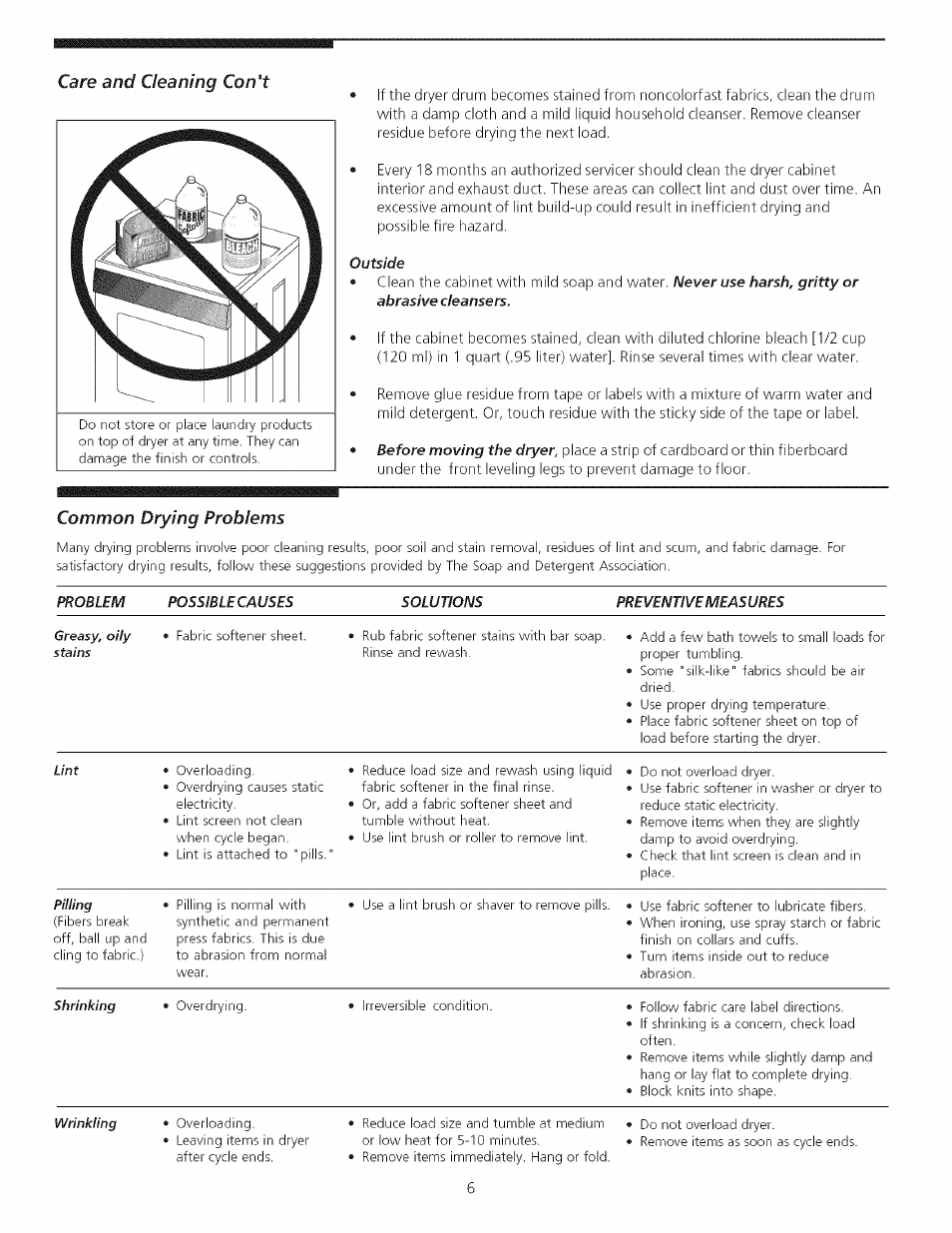 Care | Kenmore 134914900 User Manual | Page 6 / 8