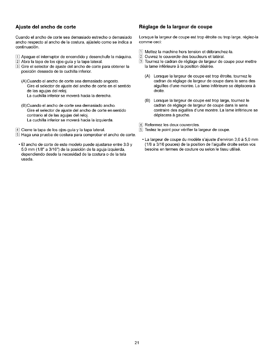 Ajuste del ancho de corte, Réglage de la largeur de coupe | Kenmore 385.166551 User Manual | Page 29 / 113