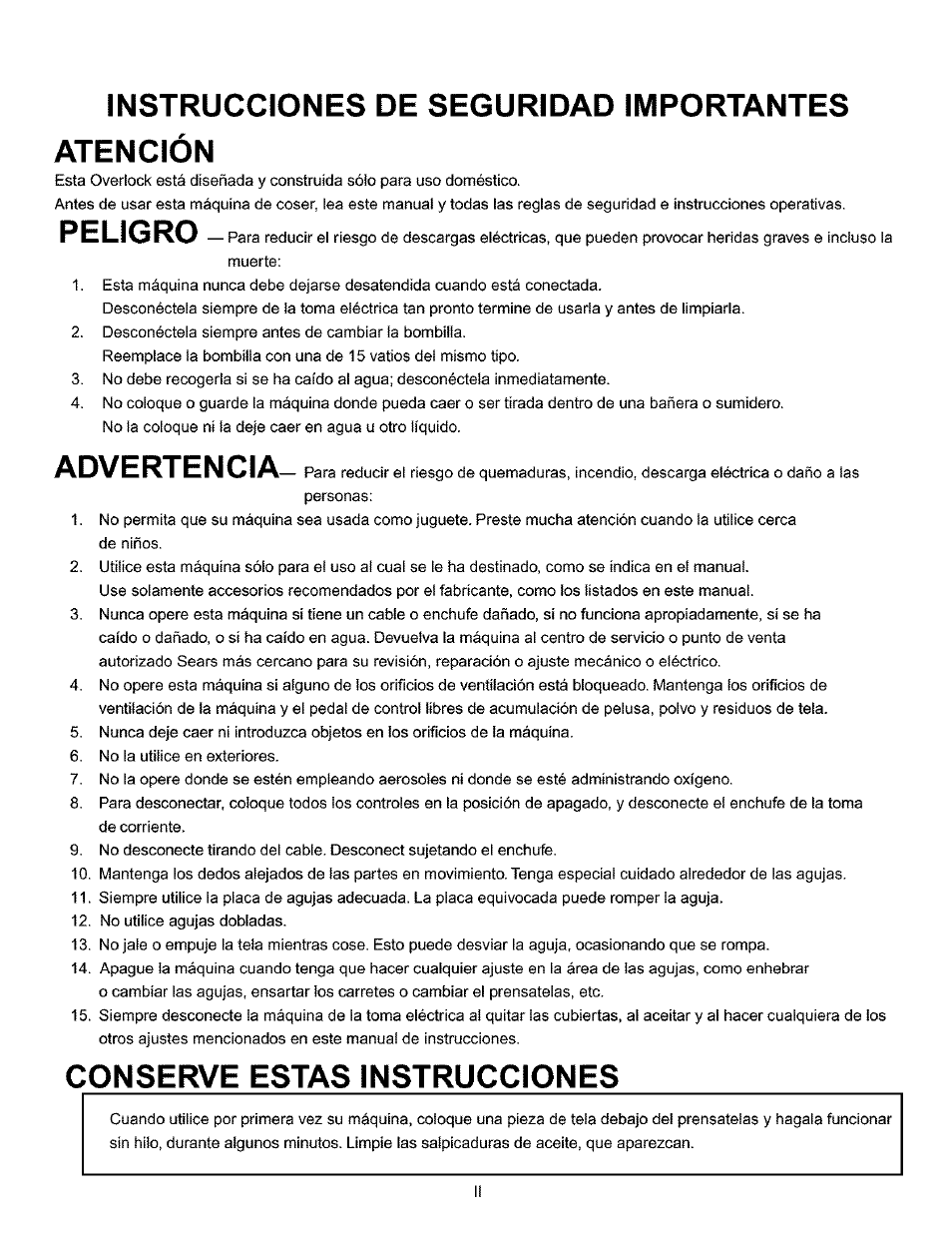 Instrucciones de seguridad importantes atención, Conserve estas instrucciones, Peligro | Advertencia | Kenmore 385.166551 User Manual | Page 3 / 113