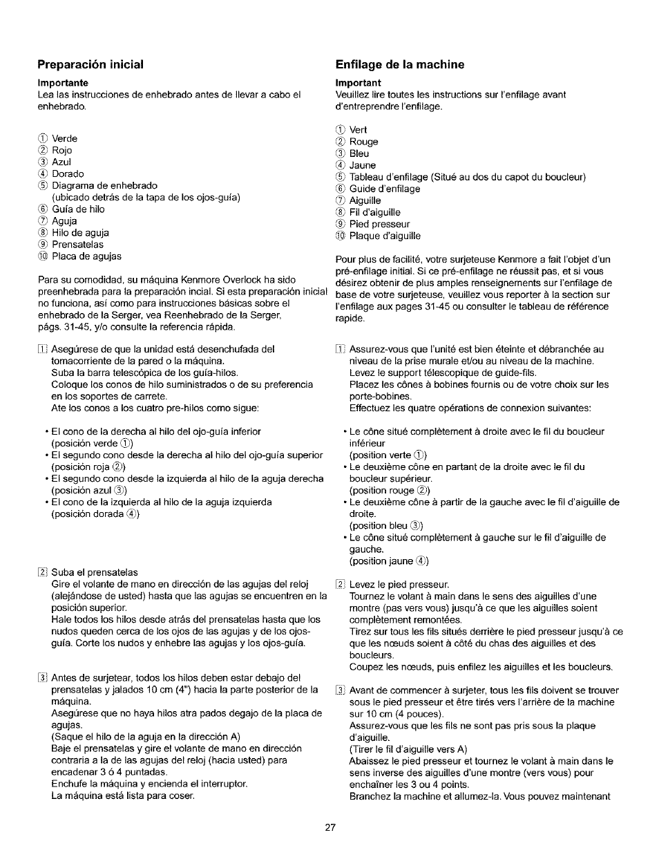 Preparación inicial, Enfilage de la machine | Kenmore 385.166551 User Manual | Page 35 / 113