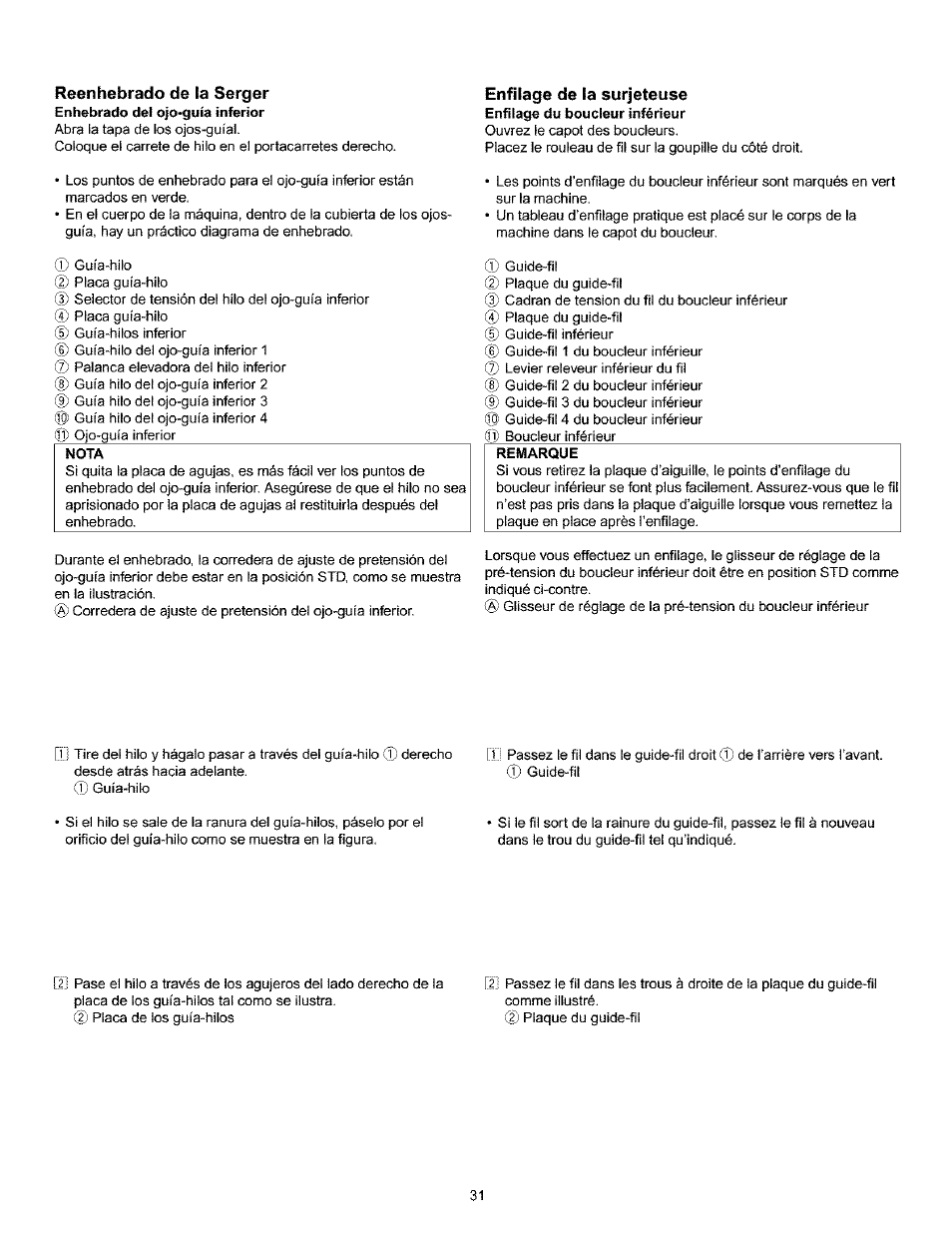 Reenhebrado de la serger, Enfilage de la surjeteuse, Reenhebrado de la serger -33 | Enfilage de la surjeteuse -33 | Kenmore 385.166551 User Manual | Page 39 / 113