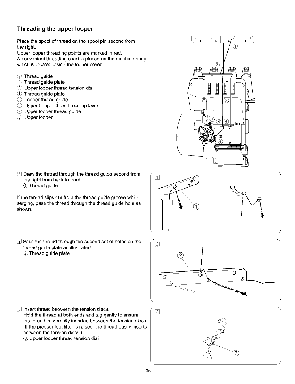 Threading the upper looper, Threading the lower iooper -32 | Kenmore 385.166551 User Manual | Page 44 / 113