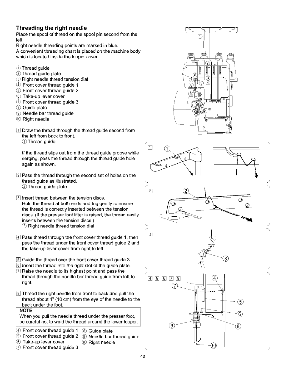 Threading the right needie, Threading the right needle | Kenmore 385.166551 User Manual | Page 48 / 113